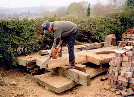 David cutting segments of elm for brakewheel