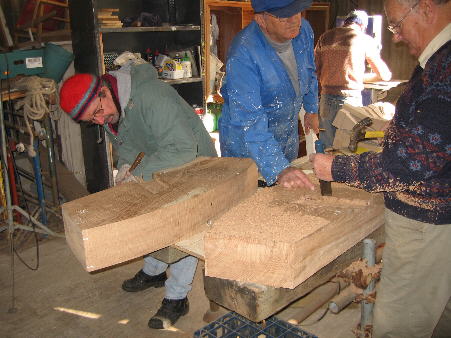 Colin and Roy cutting the felloes