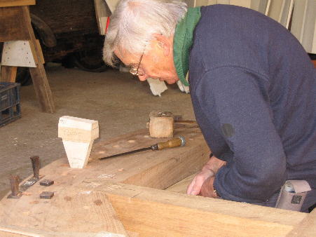 Gerry checking the fit of a tooth into mortise