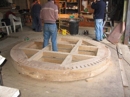 All mortises cut, brakewheel finished. The final fit of the teeth will be when the brakewheel is in position on the windshaft and meshing with the quant teeth