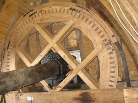 Brakewheel installed in the mill complete with brakeshoe.